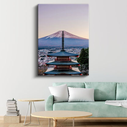 Japon Pagodası - Fuji Dağı Manzaralı Tapınak Kanvas Tablo
