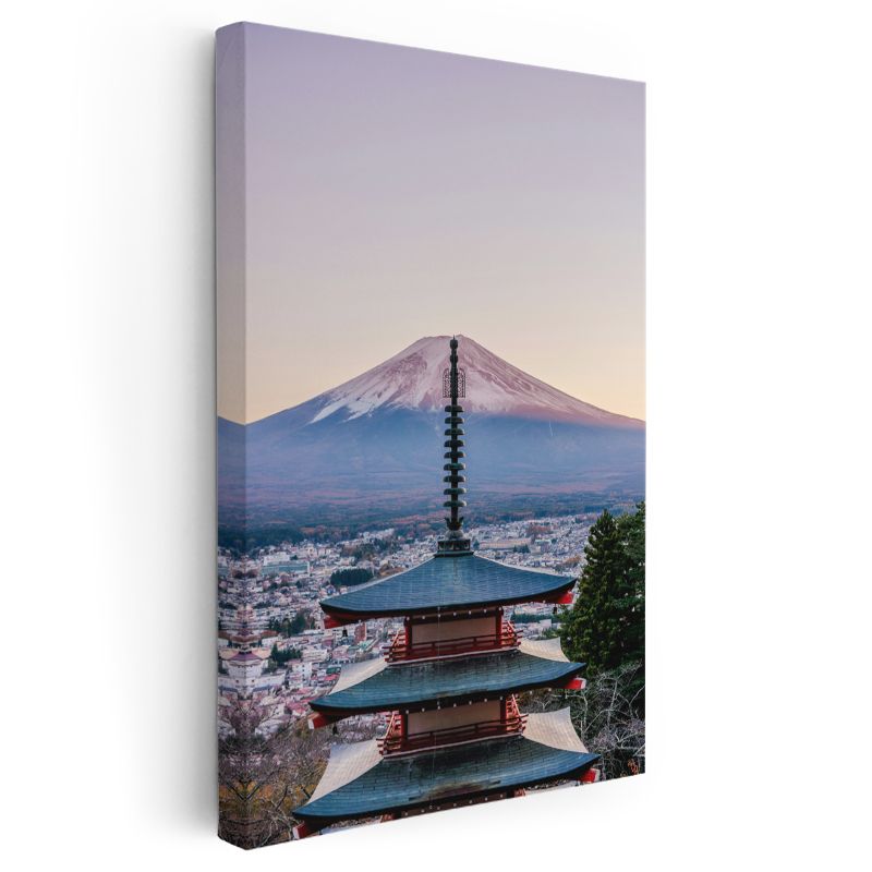 Japon Pagodası - Fuji Dağı Manzaralı Tapınak Kanvas Tablo