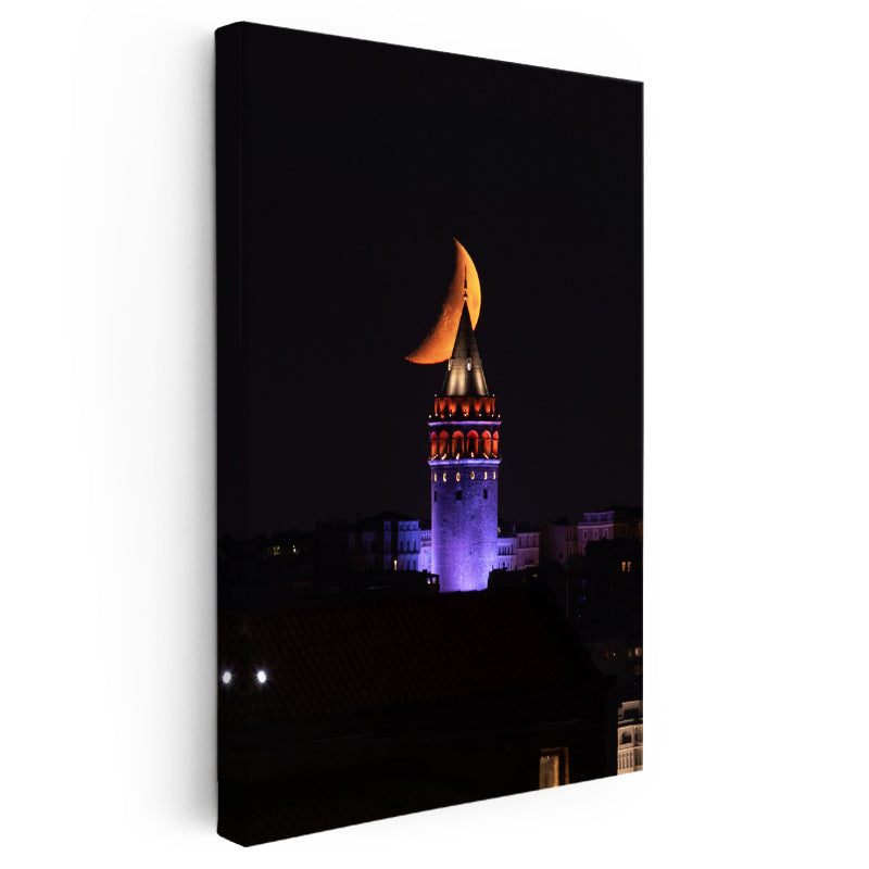 Dikey Kanvas Tablo Galata Kulesi Tepesinde Hilal Şehir Mimari Tablo Ev Ofis Duvar Dekoru