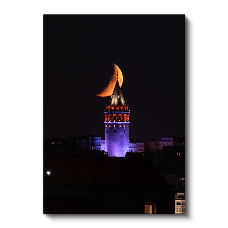 Dikey Kanvas Tablo Galata Kulesi Tepesinde Hilal Şehir Mimari Tablo Ev Ofis Duvar Dekoru