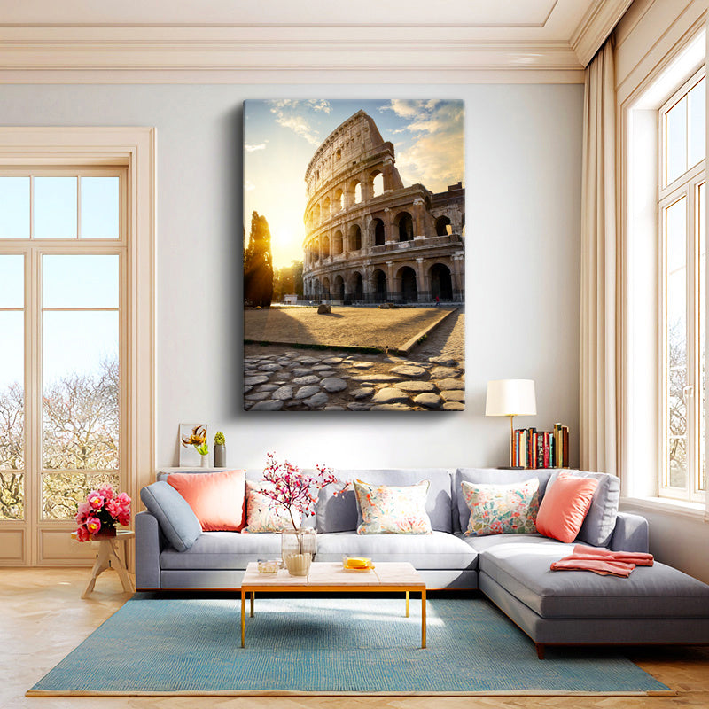 Dikey Kanvas Tablo İtalya Roma Kolezyum Arenası Şehir Mimari Tablo Ev Ofis Duvar Dekoru