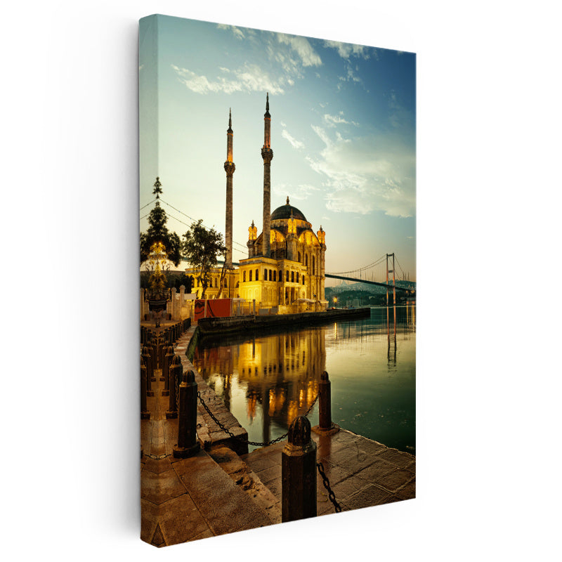 Dikey Kanvas Tablo İstanbul Ortaköy Camii ve Köprü Şehir Mimari Tablo Ev Ofis Duvar Dekoru