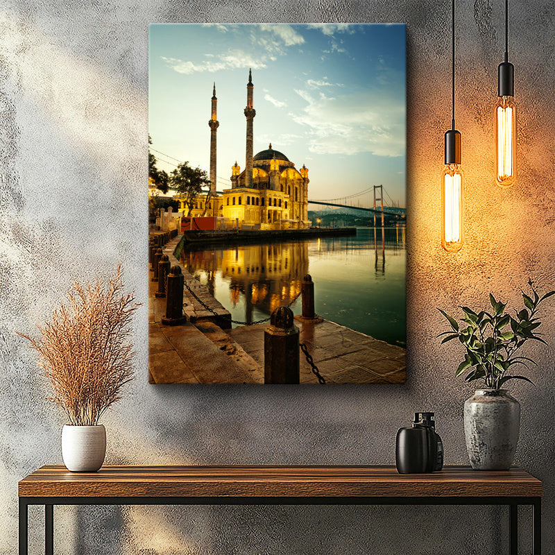 Dikey Kanvas Tablo İstanbul Ortaköy Camii ve Köprü Şehir Mimari Tablo Ev Ofis Duvar Dekoru