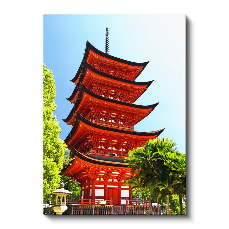 Dikey Kanvas Tablo Kırmızı Japon Tapınağı Pagoda Şehir Mimari Tablo Ev Ofis Duvar Dekoru