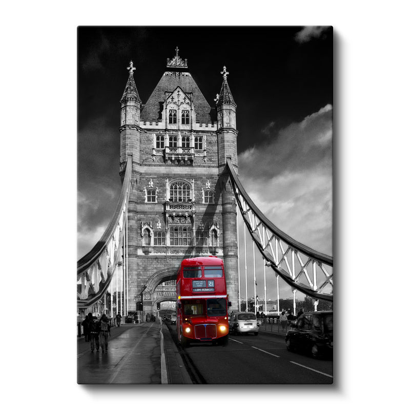 Dikey Kanvas Tablo Londra Tower Bridge ve Otobüs Şehir Mimari Tablo Ev Ofis Duvar Dekoru