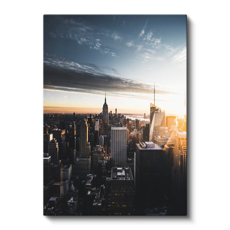 Dikey Kanvas Tablo New York Şehir Silueti ve Güneş Şehir Mimari Tablo Ev Ofis Duvar Dekoru