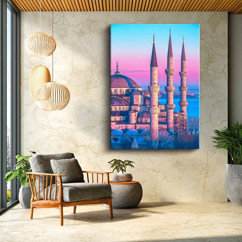 Dikey Kanvas Tablo Sultanahmet Camii Üç Minare Şehir Mimari Tablo Ev Ofis Duvar Dekoru
