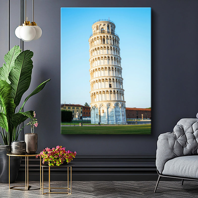 Dikey Kanvas Tablo İtalya Pisa Kulesi Eğik Yapı Şehir Mimari Tablo Ev Ofis Duvar Dekoru