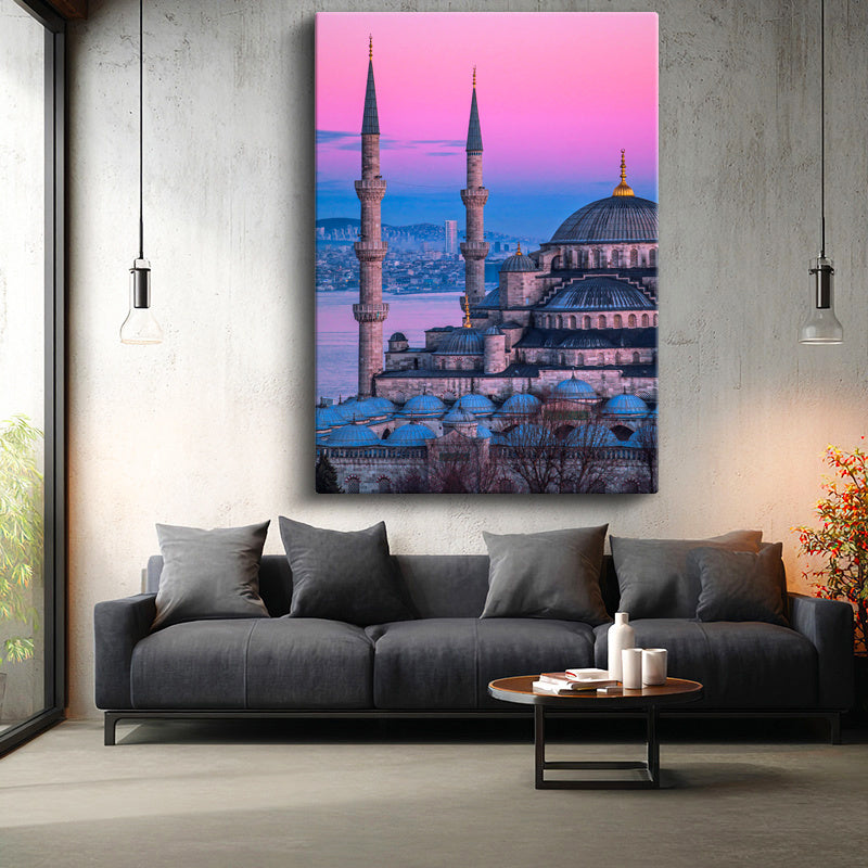 Dikey Kanvas Tablo Sultanahmet Camii Gün Doğumu Renkleri Şehir Mimari Tablo Ev Ofis Duvar Dekoru