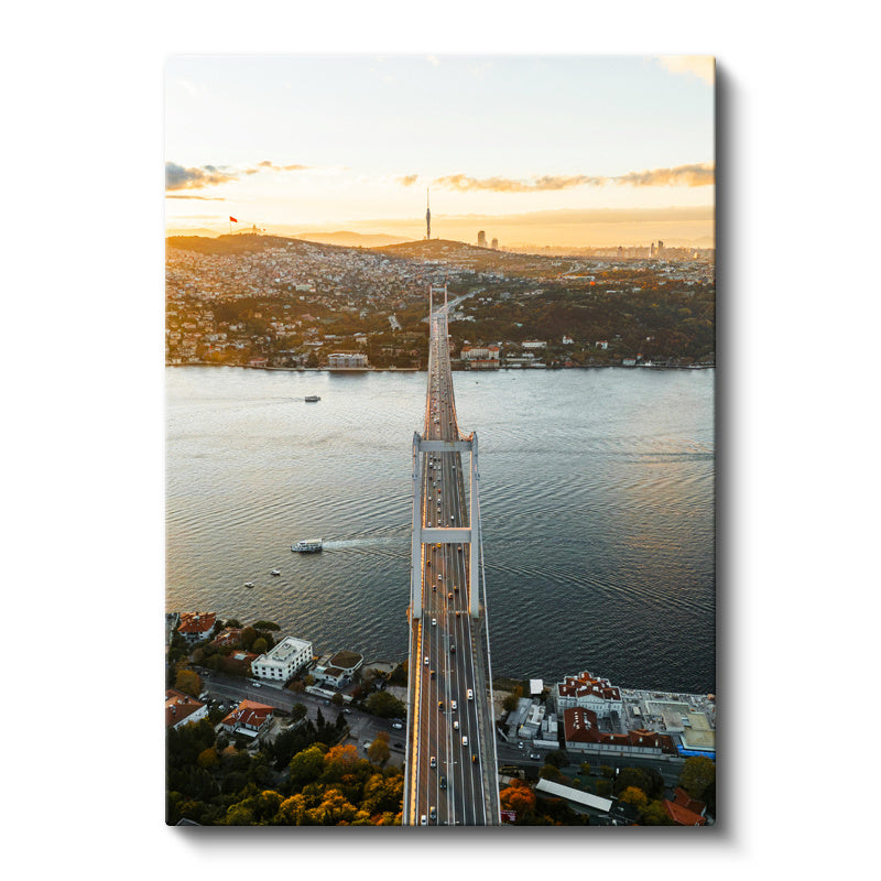 Dikey Kanvas Tablo İstanbul Boğaz Köprüsü ve Trafik Akışı Şehir Mimari Tablo Ev Ofis Duvar Dekoru