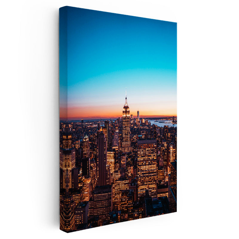 Dikey Kanvas Tablo New York Empire State Gece Manzarası Şehir Mimari Tablo Ev Ofis Duvar Dekoru