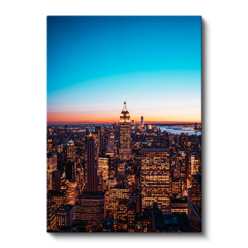 Dikey Kanvas Tablo New York Empire State Gece Manzarası Şehir Mimari Tablo Ev Ofis Duvar Dekoru