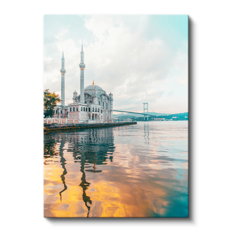 Dikey Kanvas Tablo Ortaköy Camii ve Deniz Yansıması Şehir Mimari Tablo Ev Ofis Duvar Dekoru