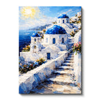 Dikey Kanvas Tablo Santorini Adası Ve Merdivenli Evler Şehir Ve Mimari Tablo Ev Ofis Duvar Dekoru