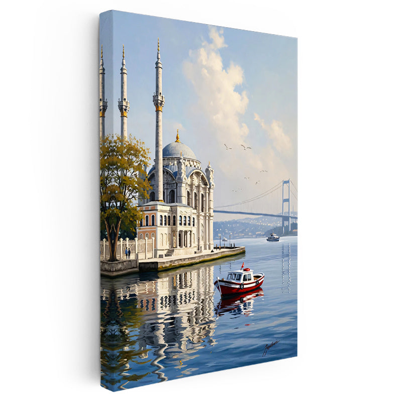 Dikey Kanvas Tablo Ortaköy Camii Ve Deniz Manzarası Şehir Ve Mimari Tablo Ev Ofis Duvar Dekoru