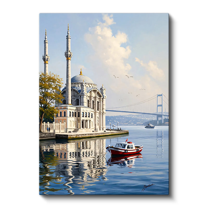 Dikey Kanvas Tablo Ortaköy Camii Ve Deniz Manzarası Şehir Ve Mimari Tablo Ev Ofis Duvar Dekoru