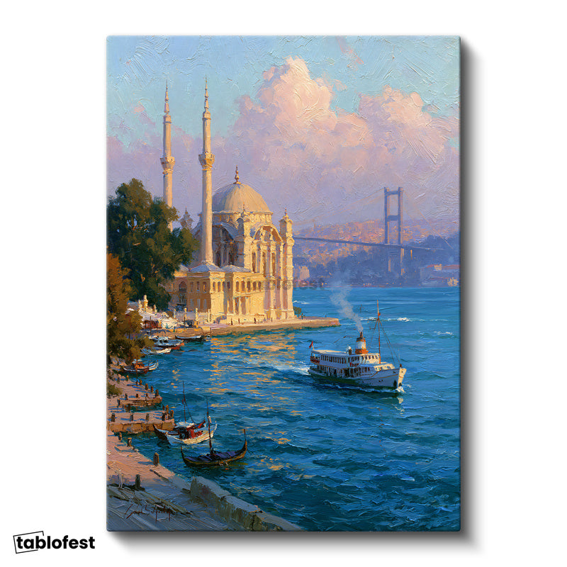 Dikey Kanvas Tablo Ortaköy Camii ve Boğaz İstanbul Manzara Tablosu Ev Ofis Duvar Dekoru