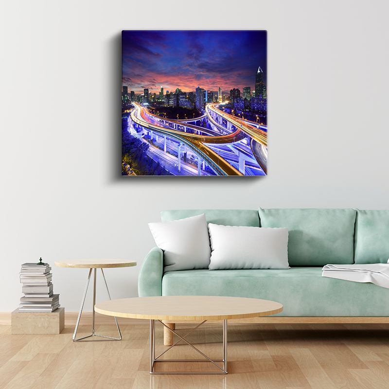 Şehir Kavşakları - Gece Işıklarında Otoyol Manzarası Kanvas Tablo