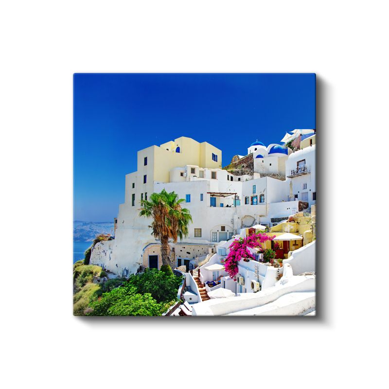 Santorini Evleri - Beyaz ve Mavi Mimarinin Dansı Kanvas Tablo