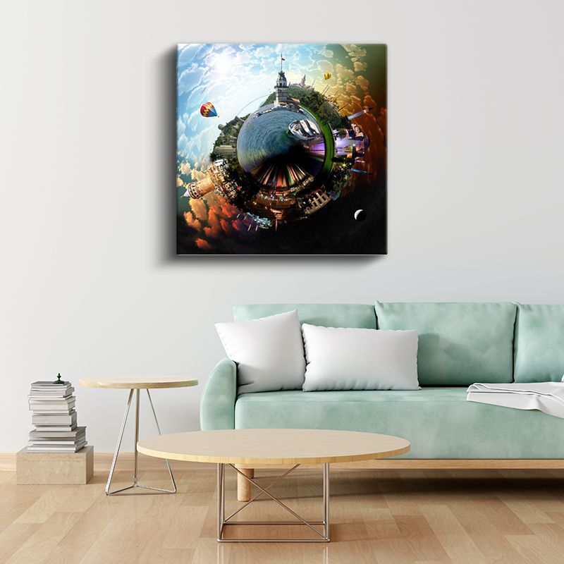 Panoramik Şehir - 360 Derece Küresel Perspektif Kanvas Tablo