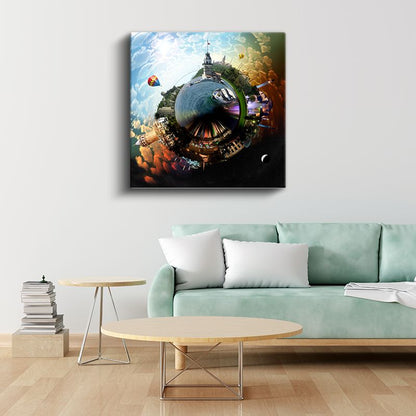 Panoramik Şehir - 360 Derece Küresel Perspektif Kanvas Tablo