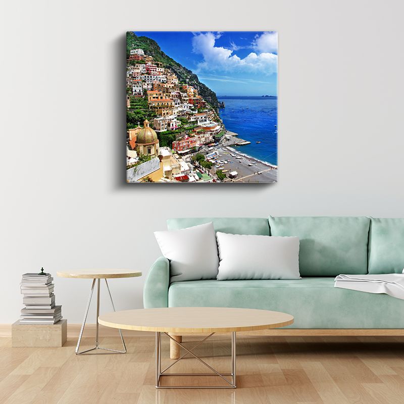 Positano Kıyıları - Renkli Evler ve Mavi Deniz Kanvas Tablo