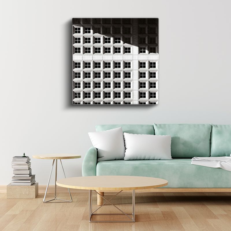 Minimalist Cephe - Siyah Beyaz Pencere Desenleri Kanvas Tablo