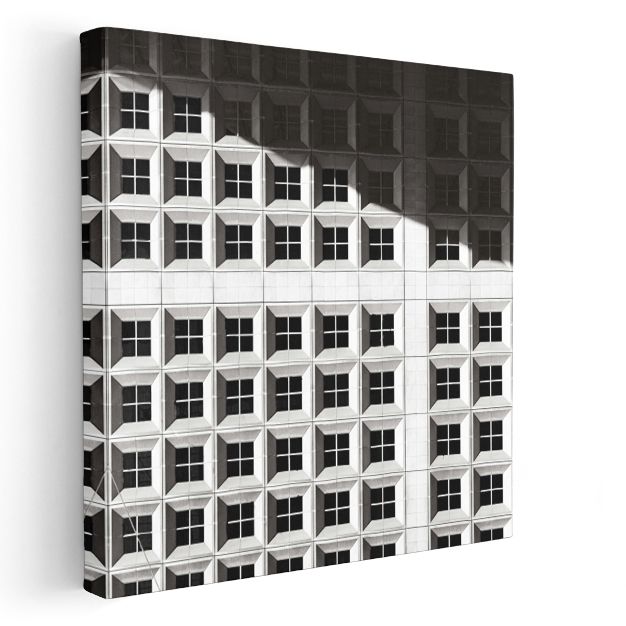 Minimalist Cephe - Siyah Beyaz Pencere Desenleri Kanvas Tablo