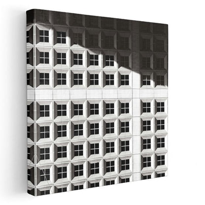 Minimalist Cephe - Siyah Beyaz Pencere Desenleri Kanvas Tablo