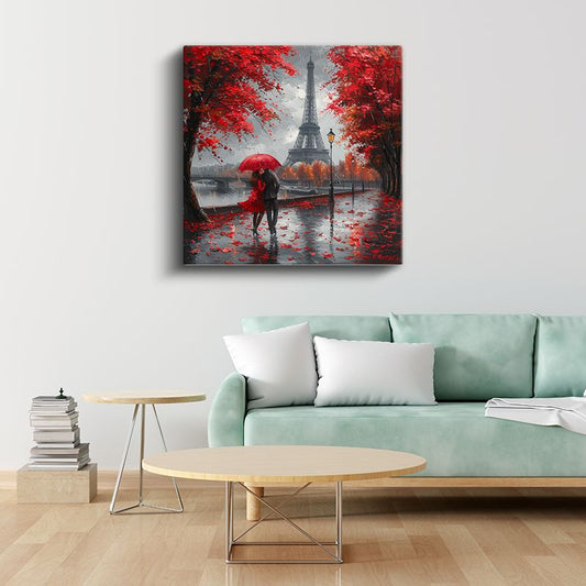 Sonbahar Paris - Kırmızı Yapraklı Aşk Yolu Kanvas Tablo