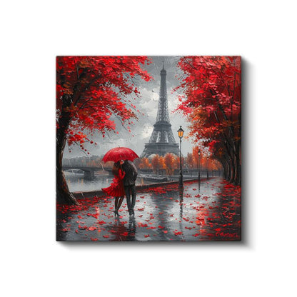 Sonbahar Paris - Kırmızı Yapraklı Aşk Yolu Kanvas Tablo