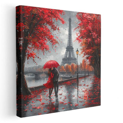 Sonbahar Paris - Kırmızı Yapraklı Aşk Yolu Kanvas Tablo