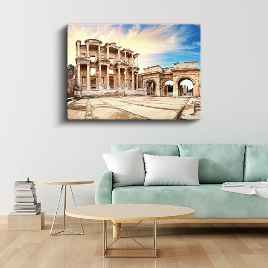 Celsus Kütüphanesi - Efes'in Antik Mimarisi Kanvas Tablo