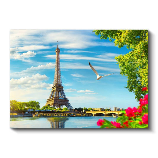 Eyfel Kulesi - Seine Nehri Kıyısında Bahar Kanvas Tablo