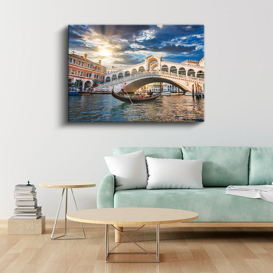 Rialto Köprüsü - Venedik Kanallarında Gün Batımı Kanvas Tablo