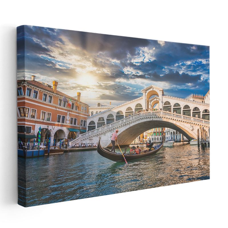 Rialto Köprüsü - Venedik Kanallarında Gün Batımı Kanvas Tablo