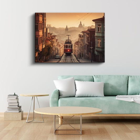 Nostaljik Tramvay - İstanbul Yokuşlarında Kanvas Tablo