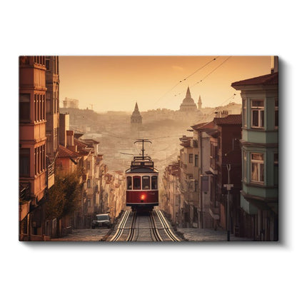 Nostaljik Tramvay - İstanbul Yokuşlarında Kanvas Tablo