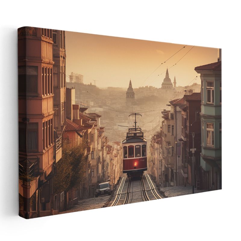 Nostaljik Tramvay - İstanbul Yokuşlarında Kanvas Tablo