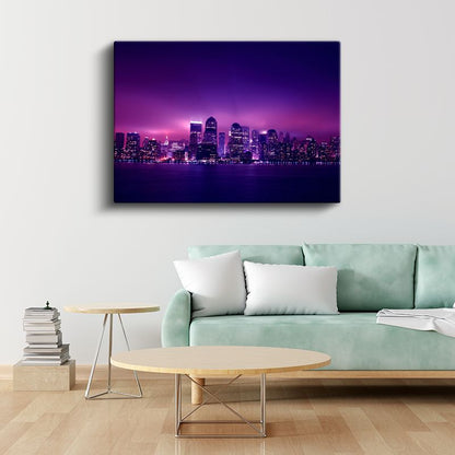 New York Silueti - Mor Işıklarda Metropol Kanvas Tablo