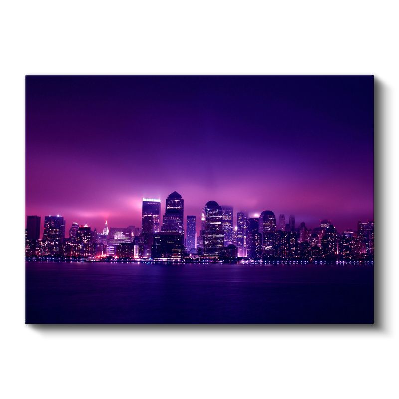 New York Silueti - Mor Işıklarda Metropol Kanvas Tablo