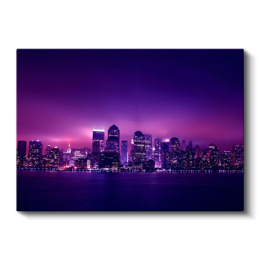 New York Silueti - Mor Işıklarda Metropol Kanvas Tablo