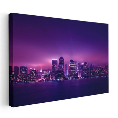 New York Silueti - Mor Işıklarda Metropol Kanvas Tablo