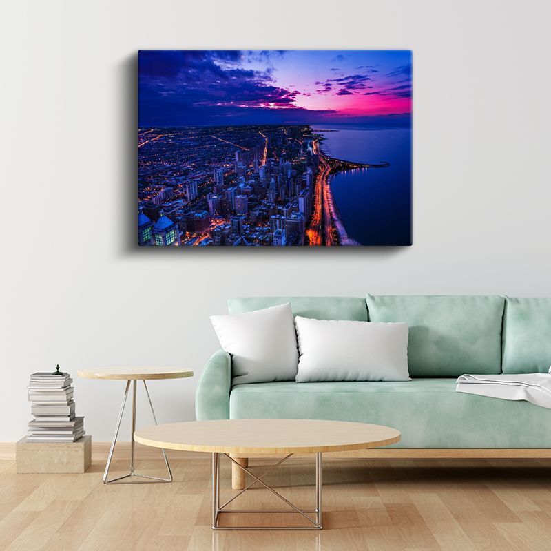 Chicago Manzarası - Gece Işıklarında Şehir Kanvas Tablo