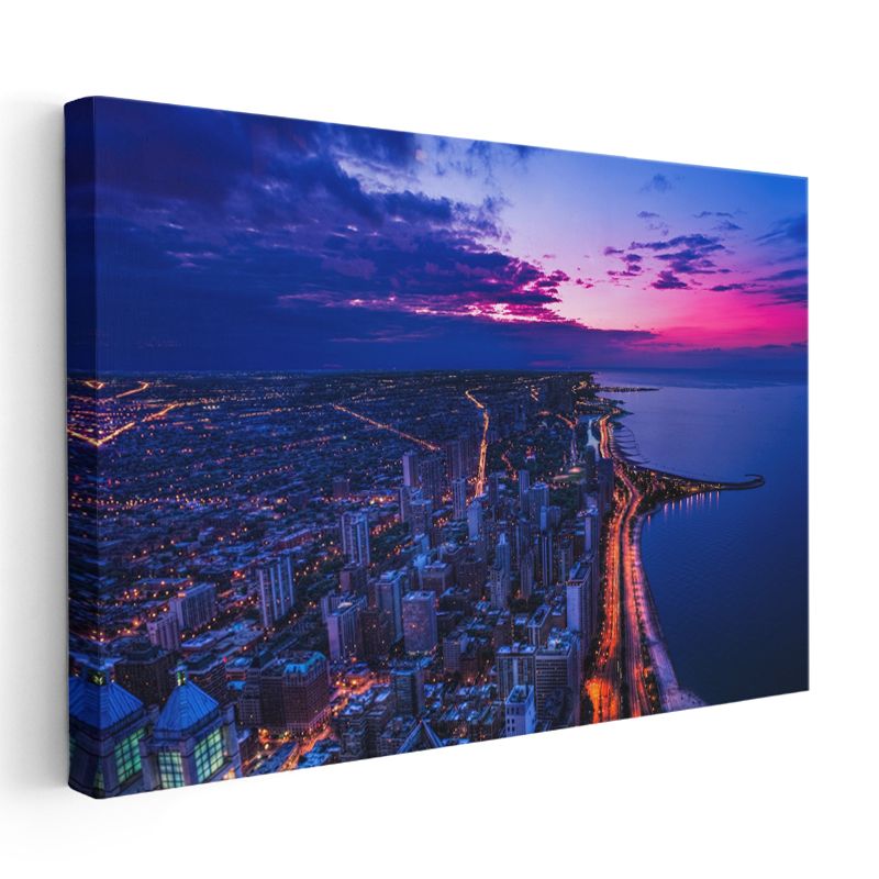 Chicago Manzarası - Gece Işıklarında Şehir Kanvas Tablo
