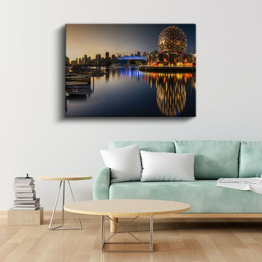 Vancouver Gece Panoraması - Işıltılı Şehir Silueti Kanvas Tablo