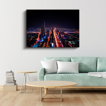 Dubai Gece Manzarası - Işıklar Şehri Kanvas Tablo