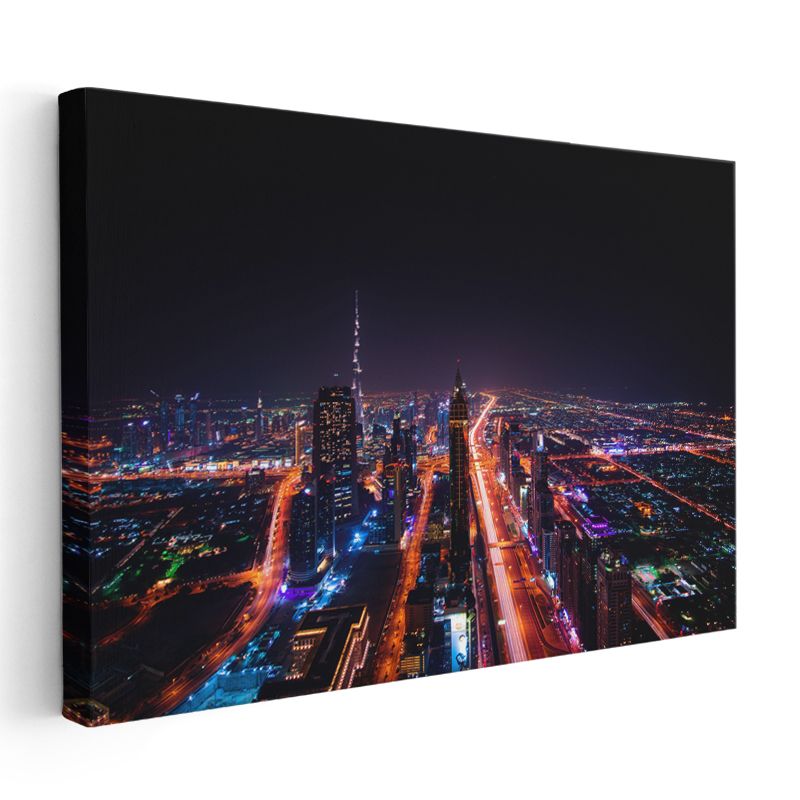Dubai Gece Manzarası - Işıklar Şehri Kanvas Tablo
