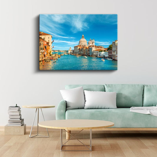 Venedik Kanalları - Tarihi Bazilika Manzarası Kanvas Tablo