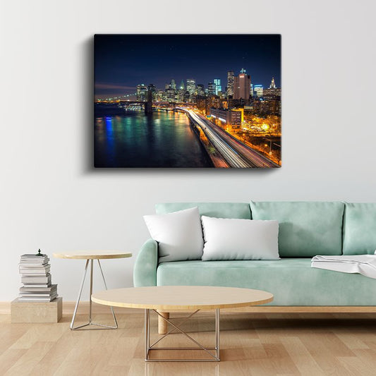 New York Gece Işıkları - Manhattan Silueti Kanvas Tablo